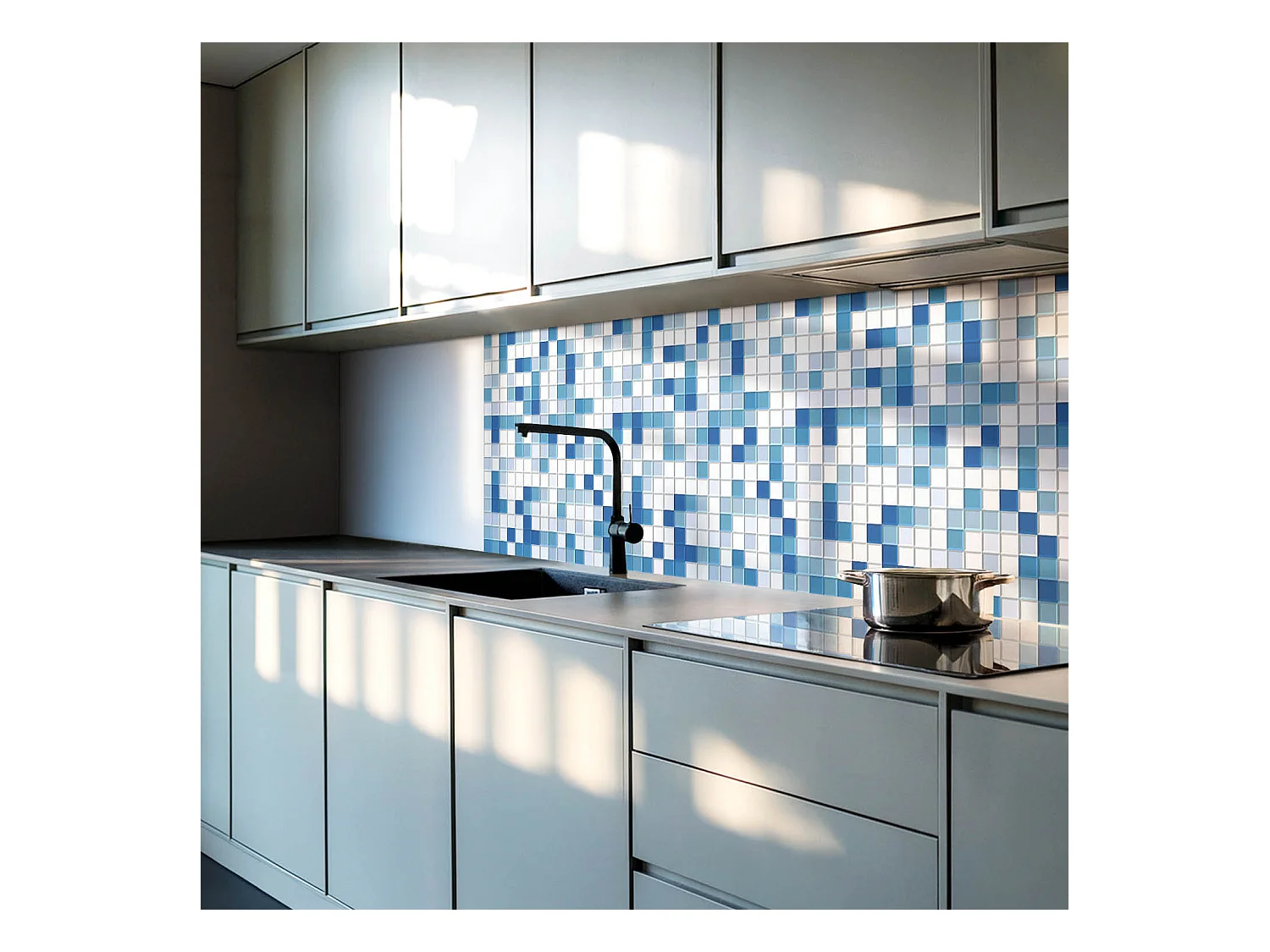 Wandpaneel selbstklebend, Wandverkleidung innen - 4 x 50 x 50 cm - Mosaik in Blautönen