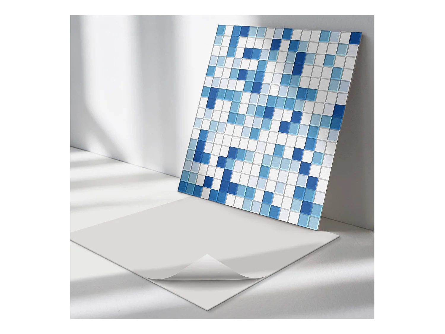 Panneaux muraux autocollants en vinyle imperméable - 4 x 50 x 50 cm - Mosaïque dans les tons de bleu