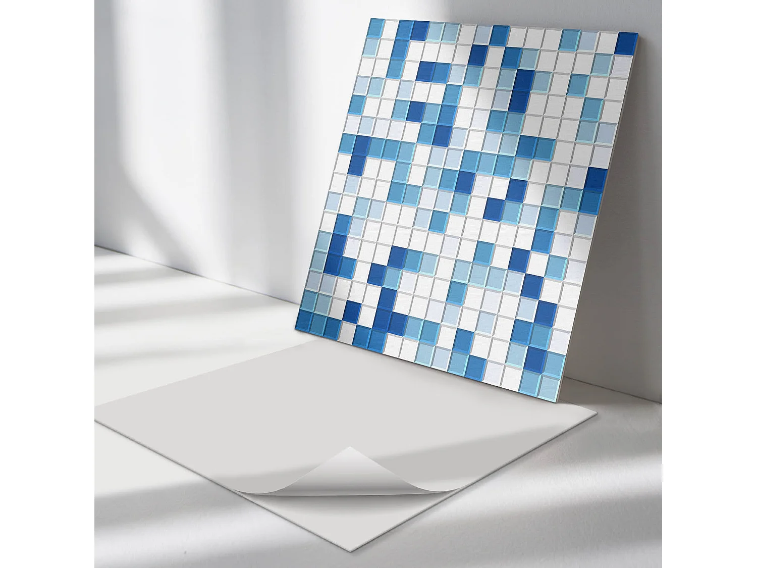 Panneaux muraux autocollants en vinyle imperméable - 4 x 50 x 50 cm - Mosaïque dans les tons de bleu