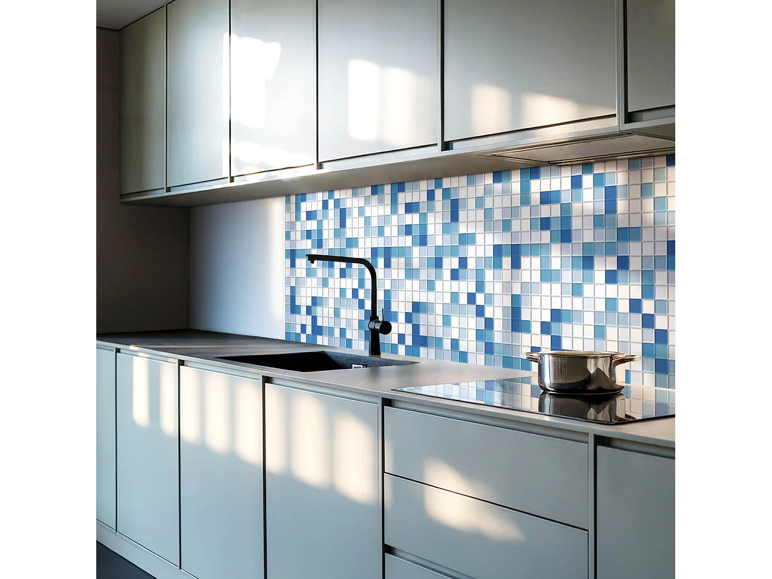 Panneaux muraux autocollants en vinyle imperméable - 4 x 50 x 50 cm - Mosaïque dans les tons de bleu