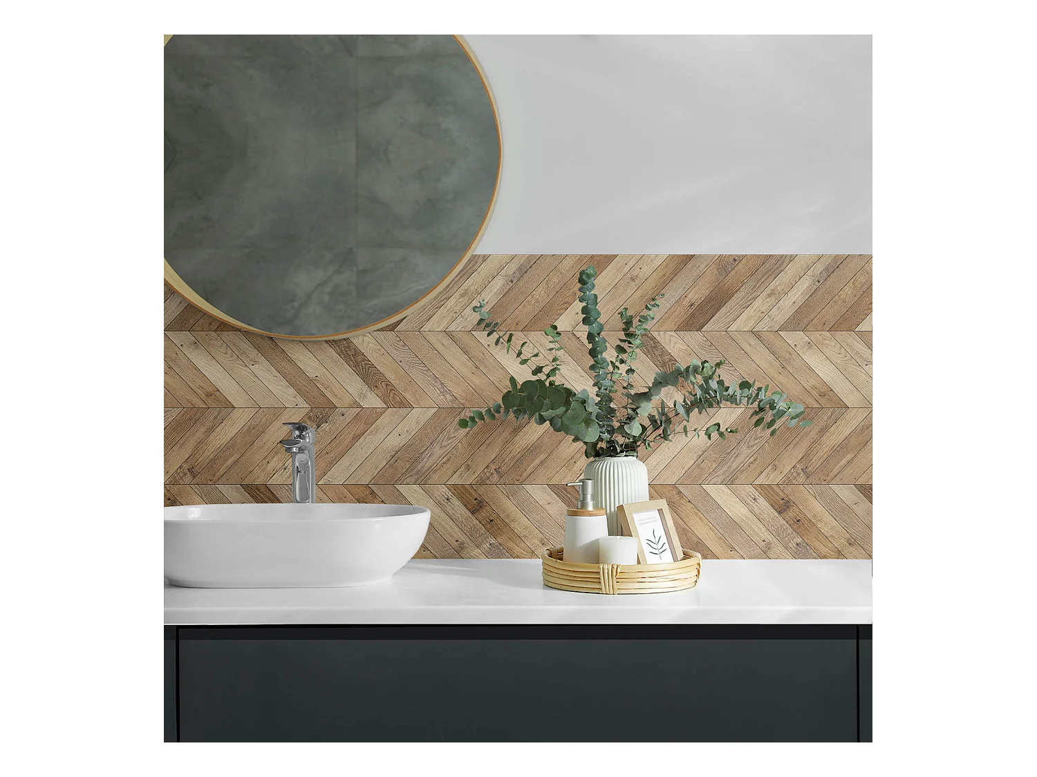 Wandpaneel selbstklebend, Wandverkleidung innen - 100x50 cm - Fischgrätenmuster aus Holz