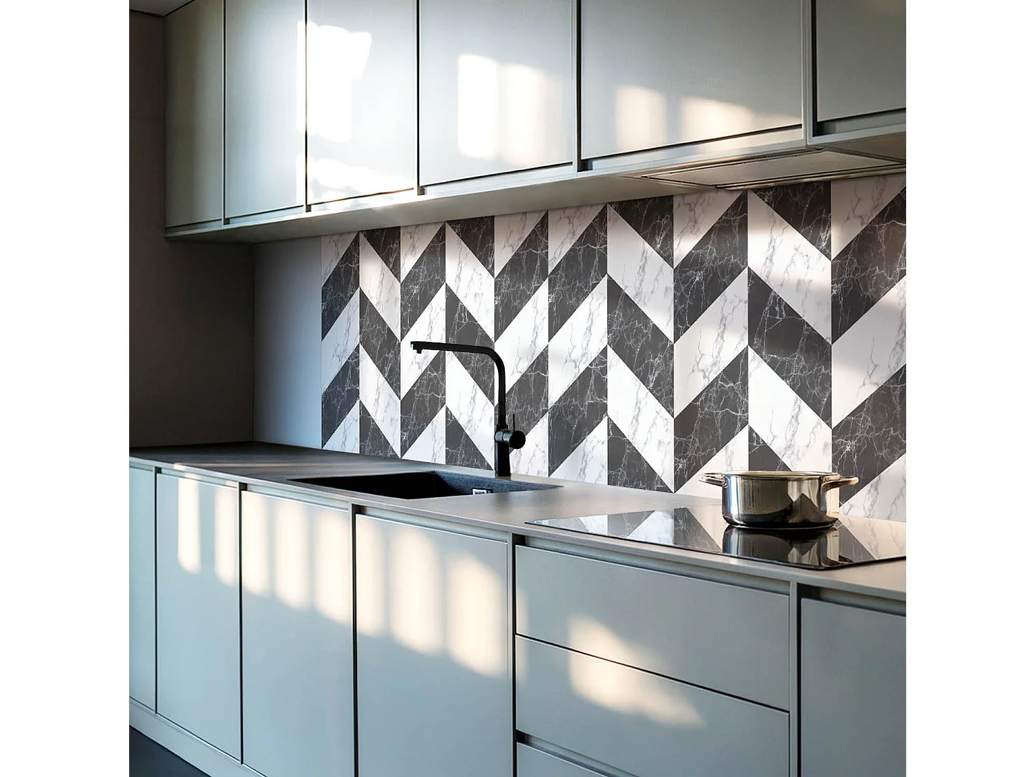 PVC wandpaneel, Vinyl wandverkleidung selbstklebend- 120x60 cm - Marmor-Fischgrätenmuster