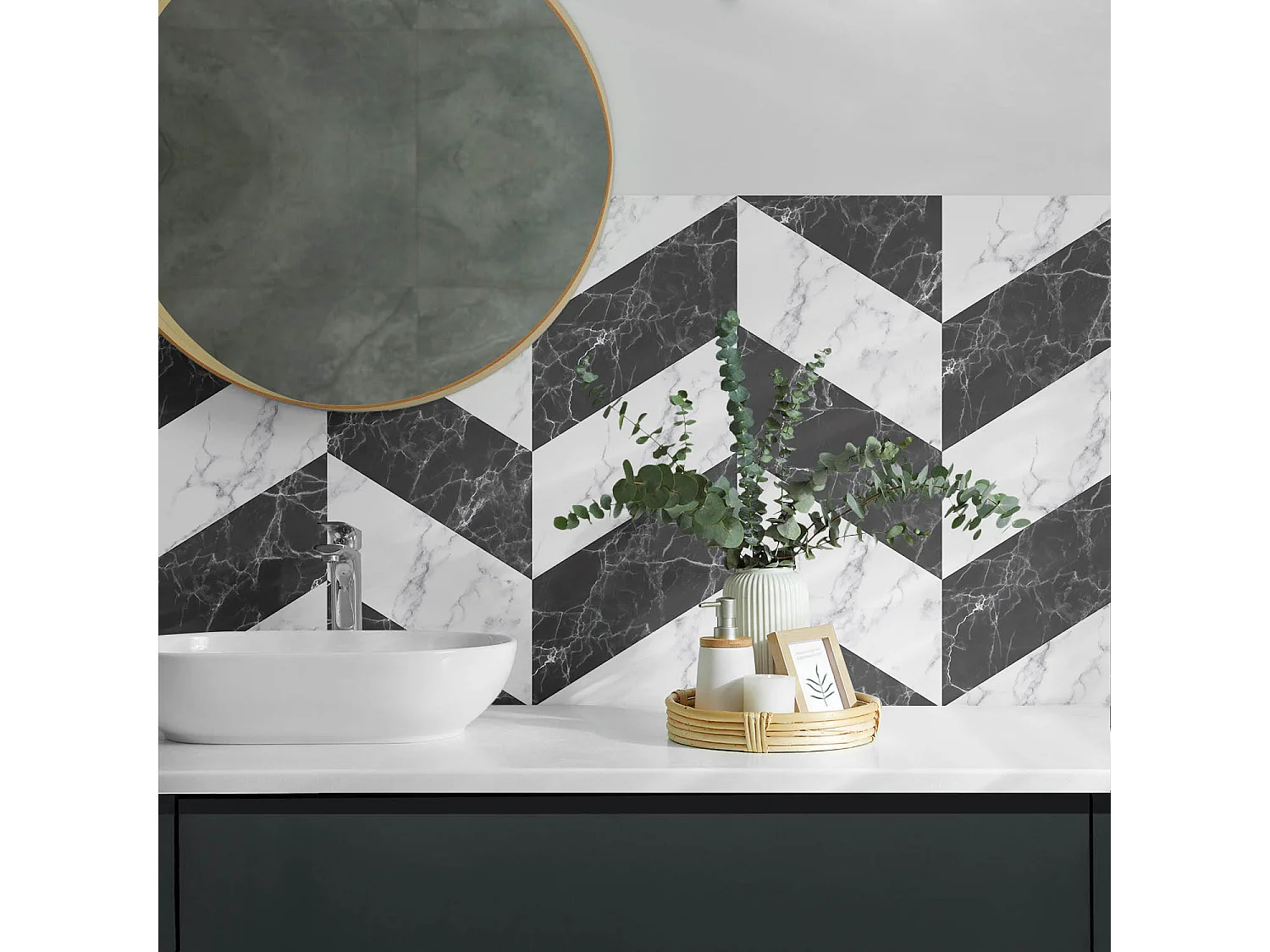 PVC wandpaneel, Vinyl wandverkleidung selbstklebend- 120x60 cm - Marmor-Fischgrätenmuster