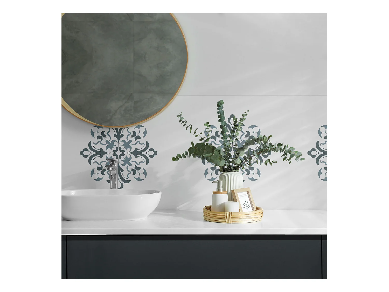 Wandpaneel selbstklebend, Wandverkleidung innen - 4 x 50 x 50 cm - Blumenmuster in Symmetrie