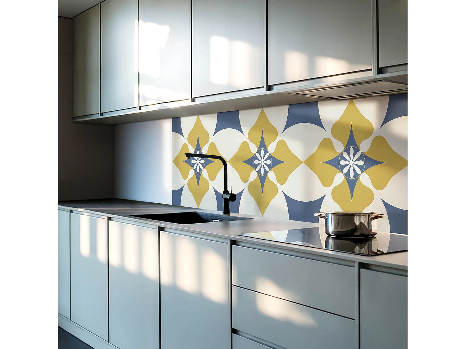 Wandpaneel selbstklebend, Wandverkleidung innen - 4 x 50 x 50 cm - Blumenmuster mit Symmetrie