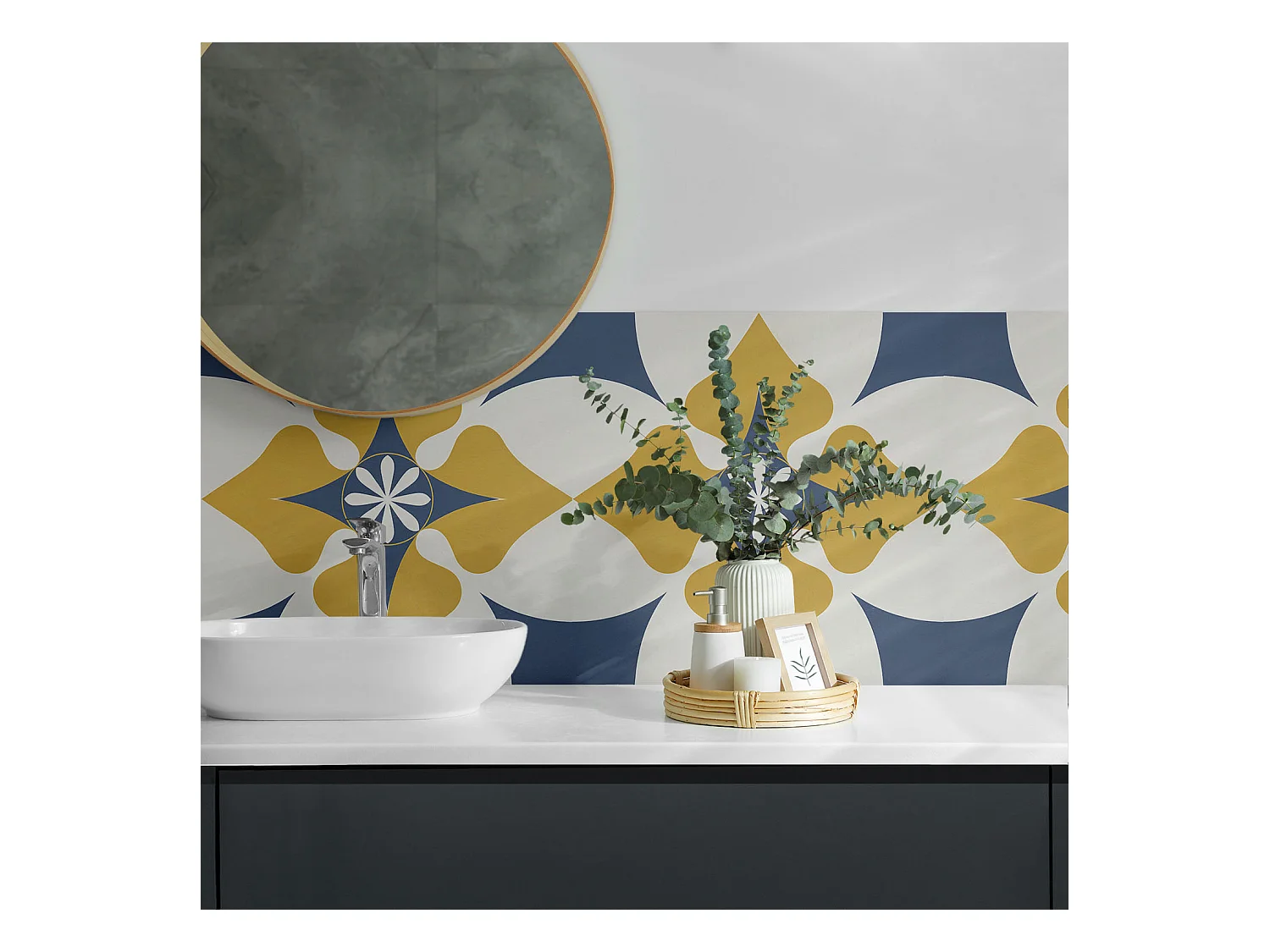 Wandpaneel selbstklebend, Wandverkleidung innen - 4 x 50 x 50 cm - Blumenmuster mit Symmetrie