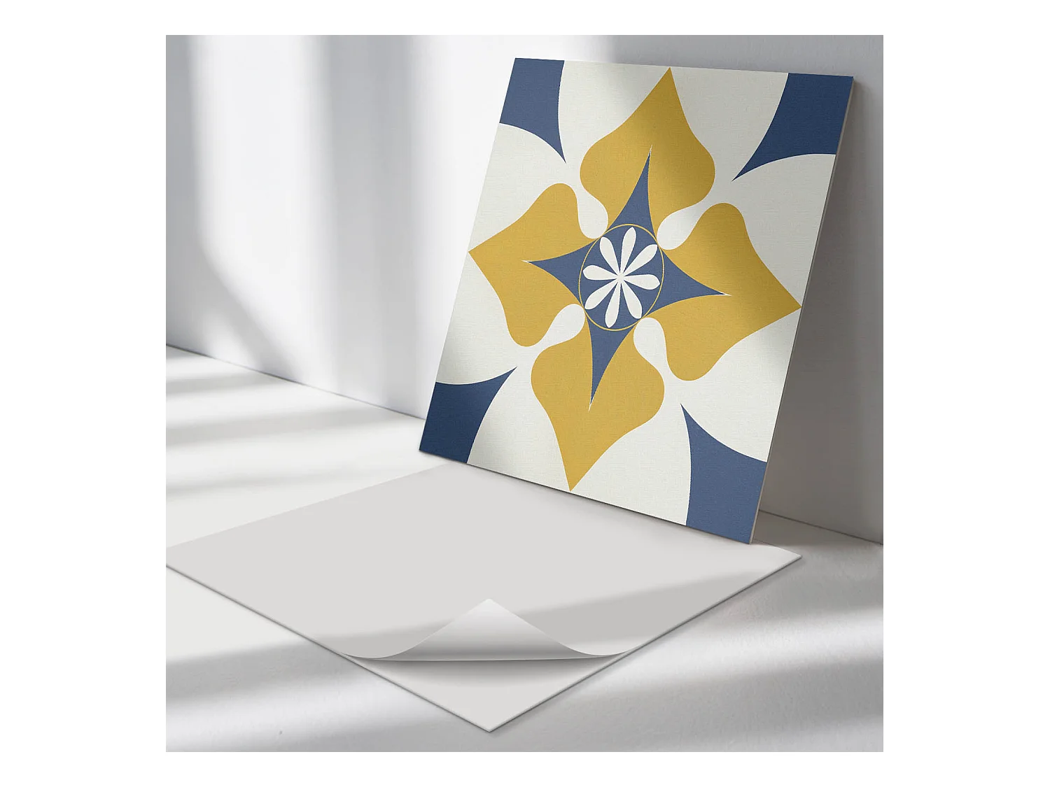Panneaux muraux autocollants en vinyle imperméable - 4 x 50 x 50 cm - Motif floral avec symétrie