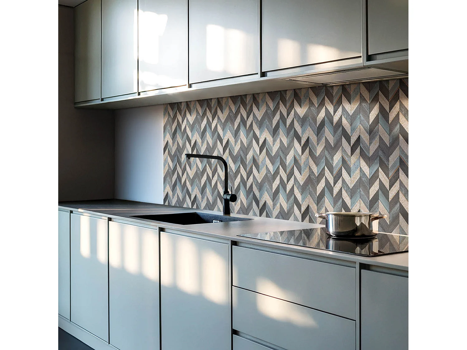 Panneaux muraux autocollants en vinyle imperméable - 6x60x30 cm - Modèle en zigzag avec du bois