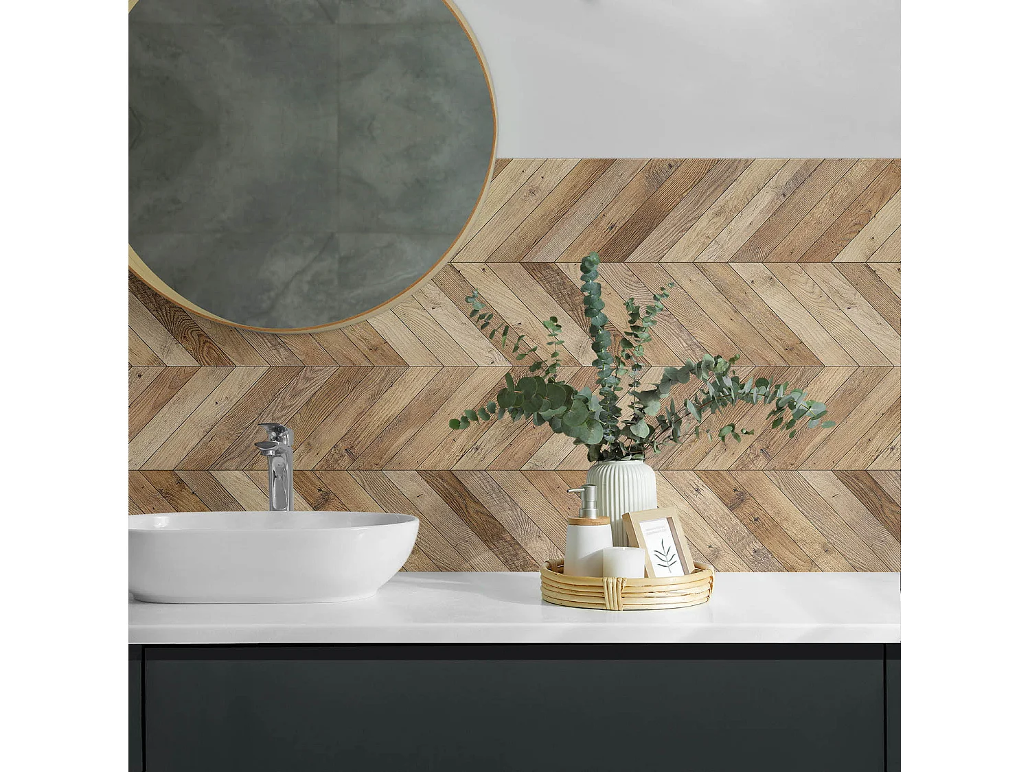 PVC wandpaneel, Vinyl wandverkleidung selbstklebend- 120x60 cm - Fischgrätenmuster aus Holz