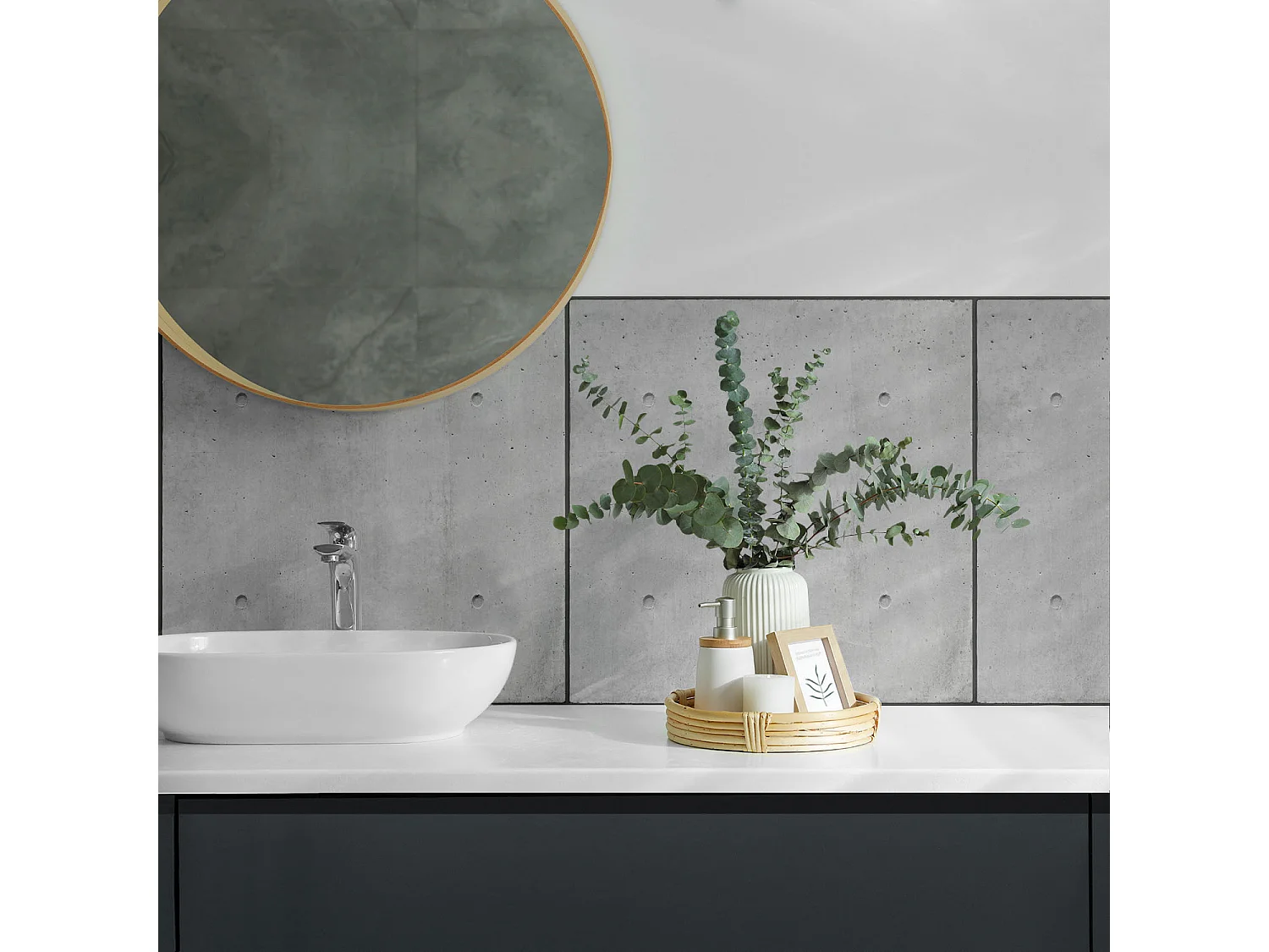 Panneaux muraux autocollants en vinyle imperméable - 4 x 50 x 50 cm - Texture de béton brut