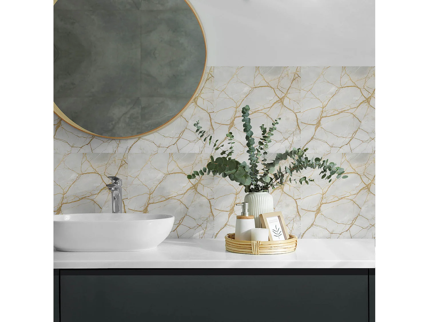 Panneaux muraux autocollants en vinyle imperméable - 6x60x30 cm - Modèle de marbre élégant