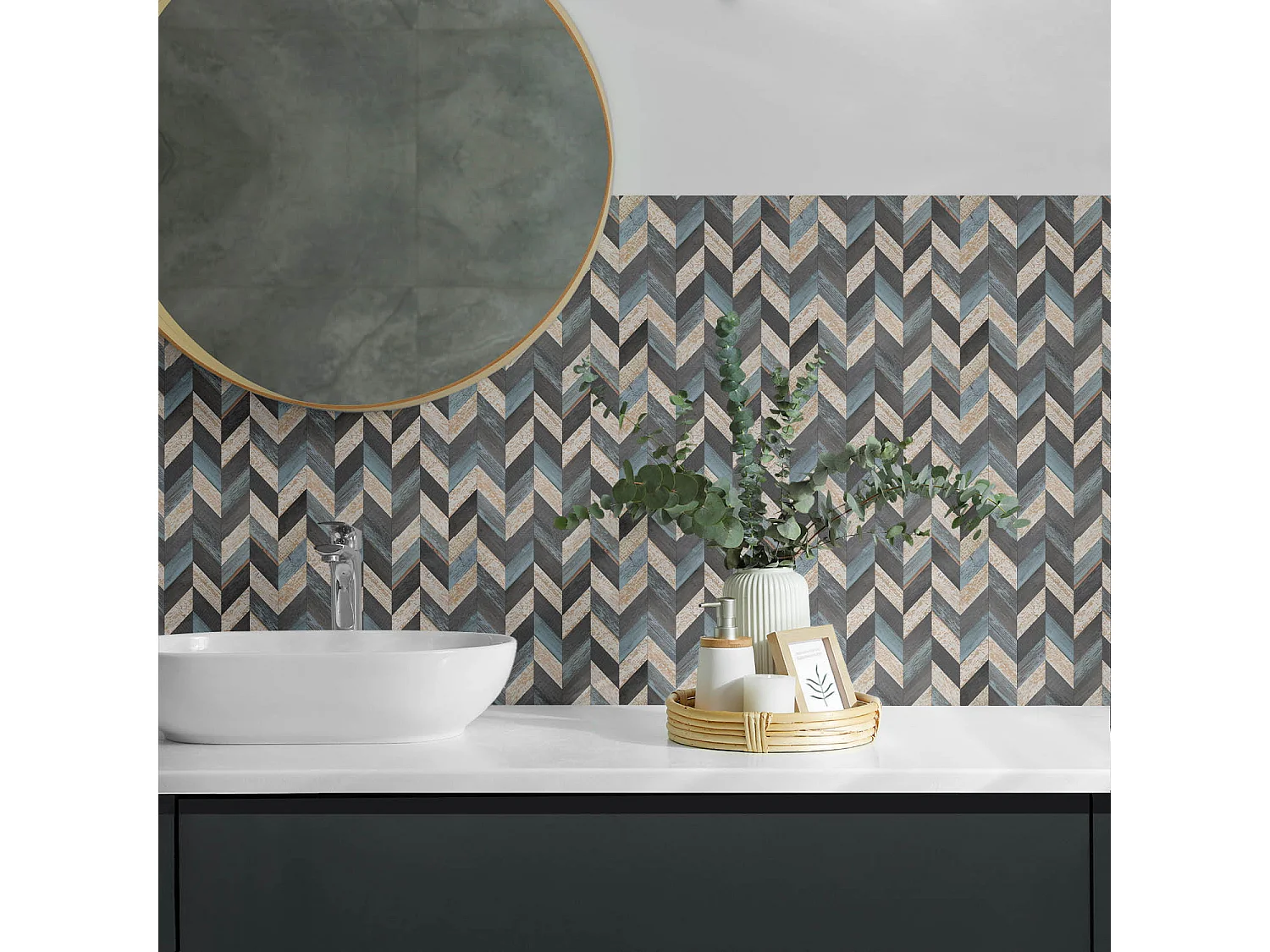 Wandpaneel selbstklebend, Wandverkleidung innen - 10x40x20 cm - Zickzackmuster mit Holz