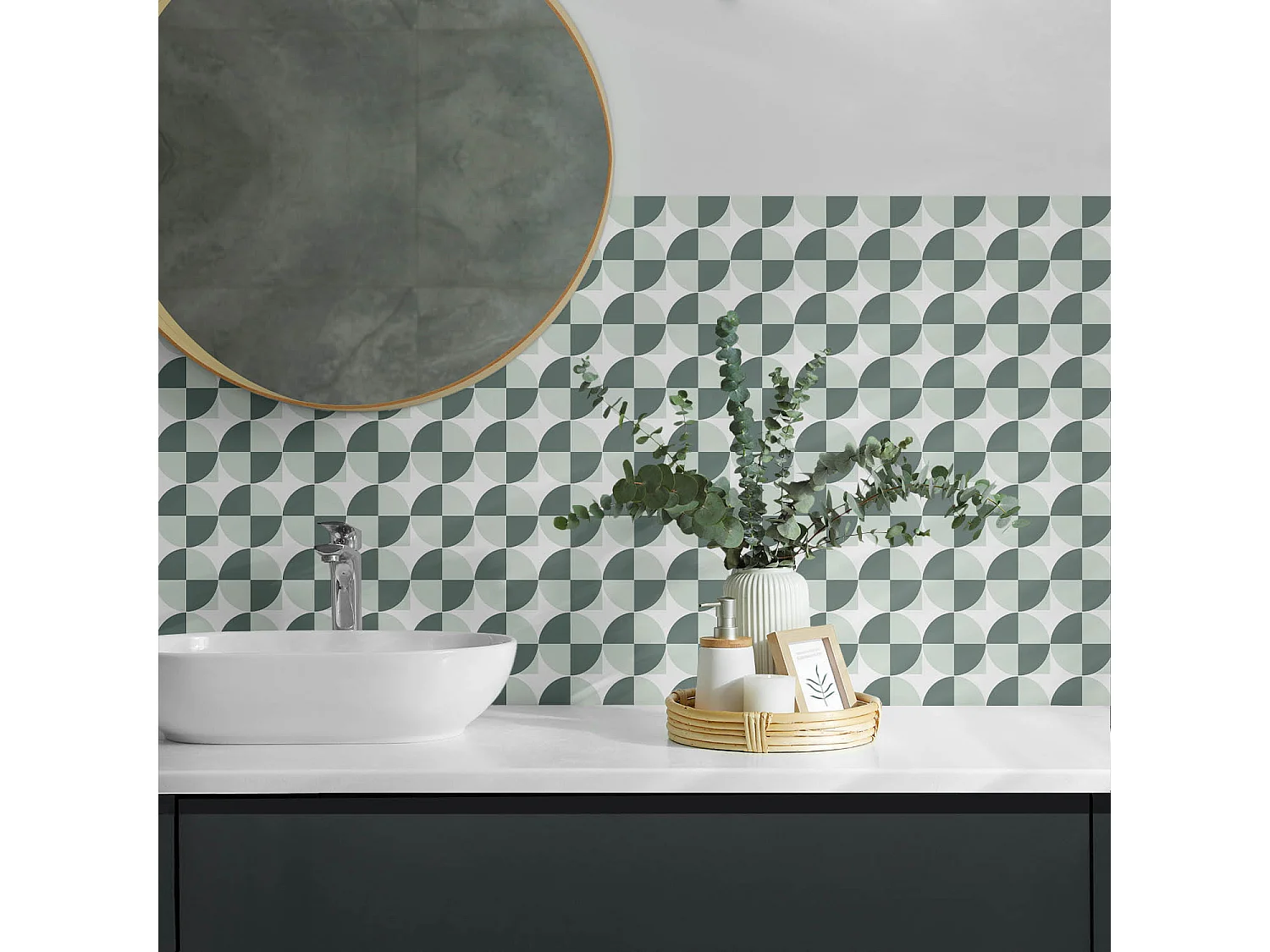 Panneaux muraux autocollants en vinyle imperméable - 6x60x30 cm - Géométrie des cercles et des carrés