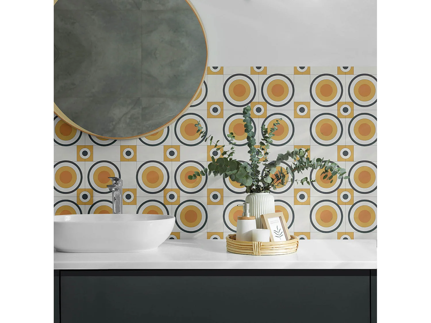 Panneaux muraux autocollants en vinyle imperméable - 6x60x30 cm - Géométrie des cercles et des carrés