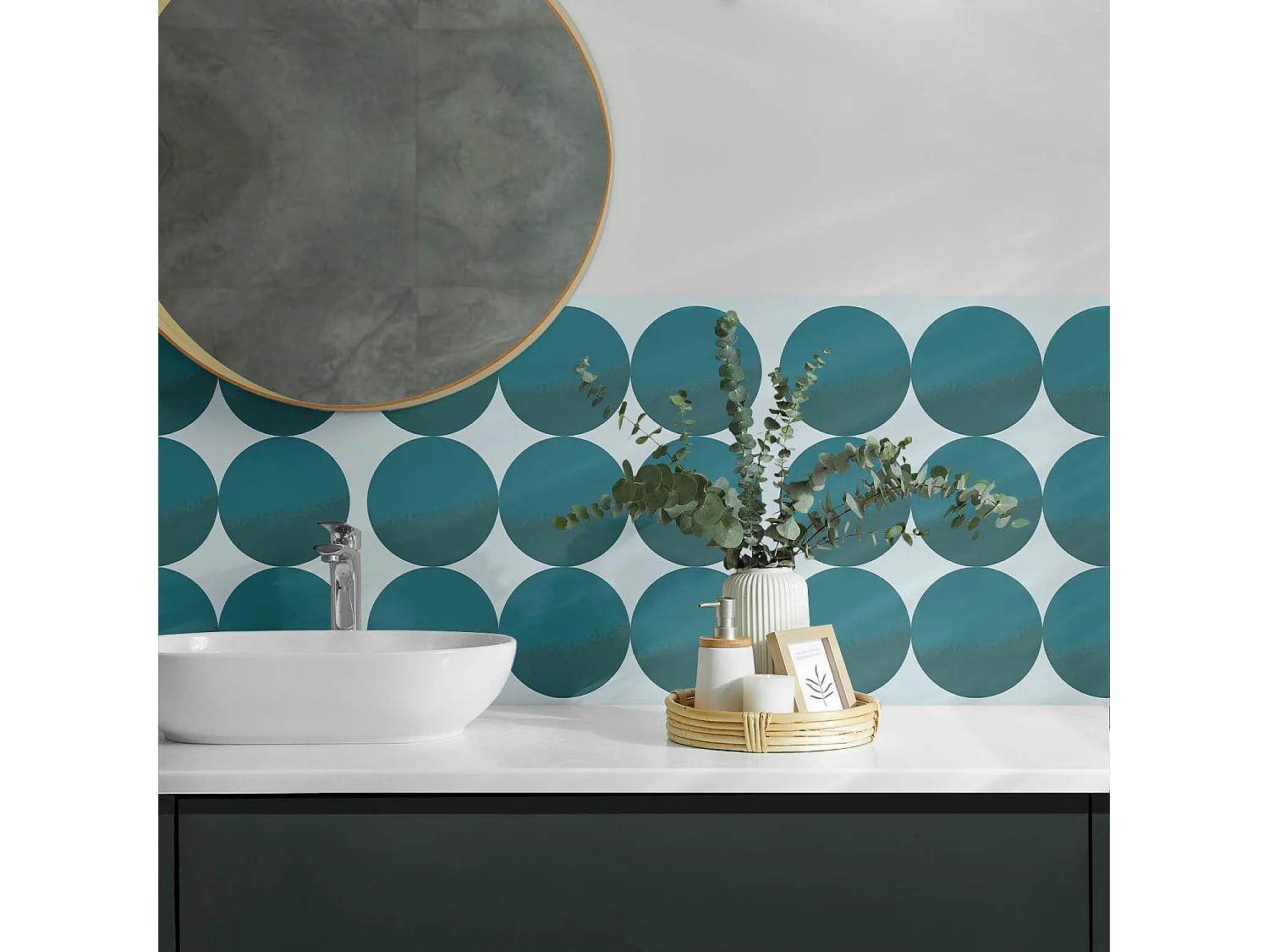 Wandpaneel selbstklebend, Wandverkleidung innen - 100x50 cm - Anordnung von Kreisen in einem Raster