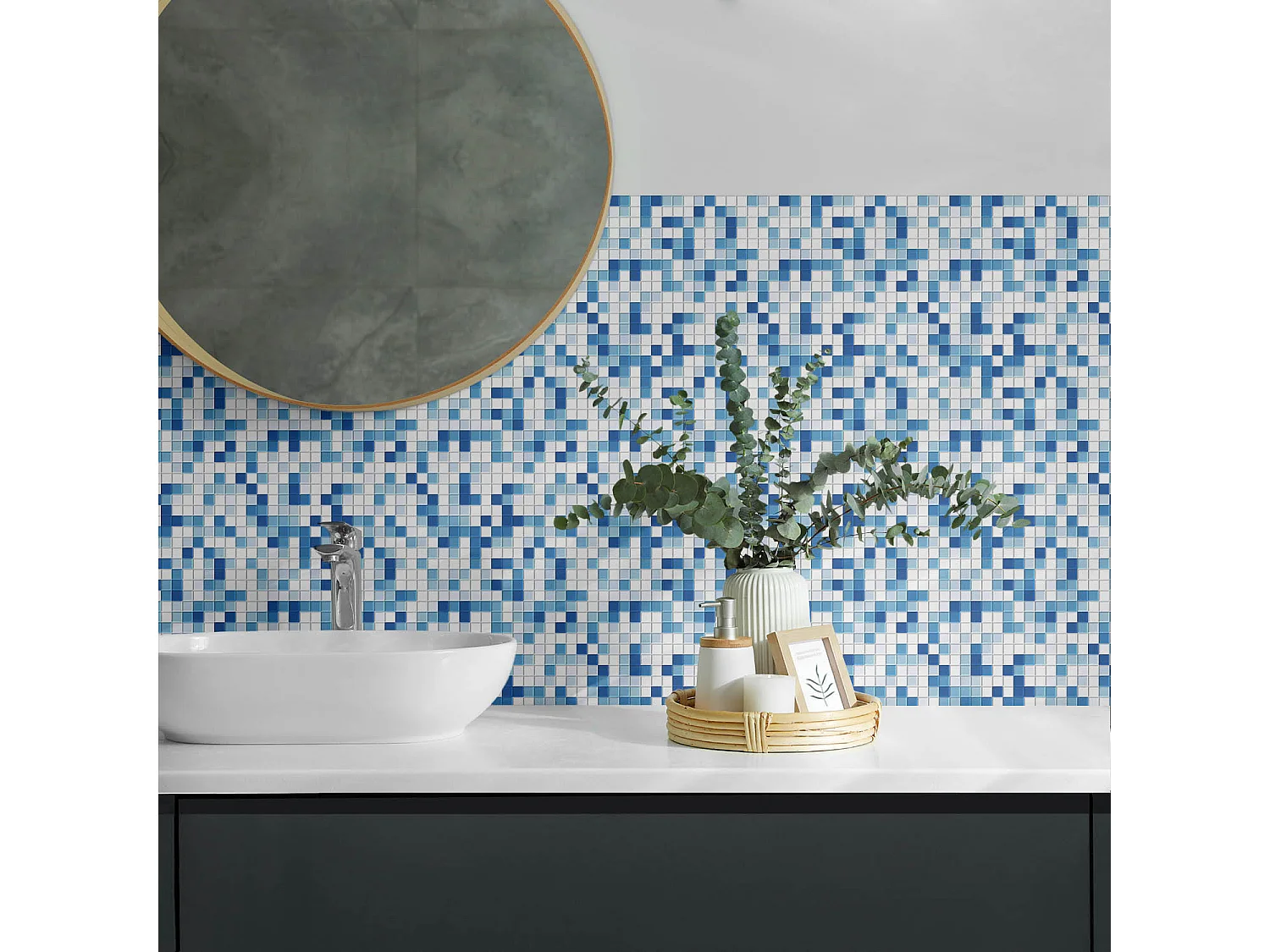 Wandpaneel selbstklebend, Wandverkleidung innen - 10x40x20 cm - Mosaik in Blautönen