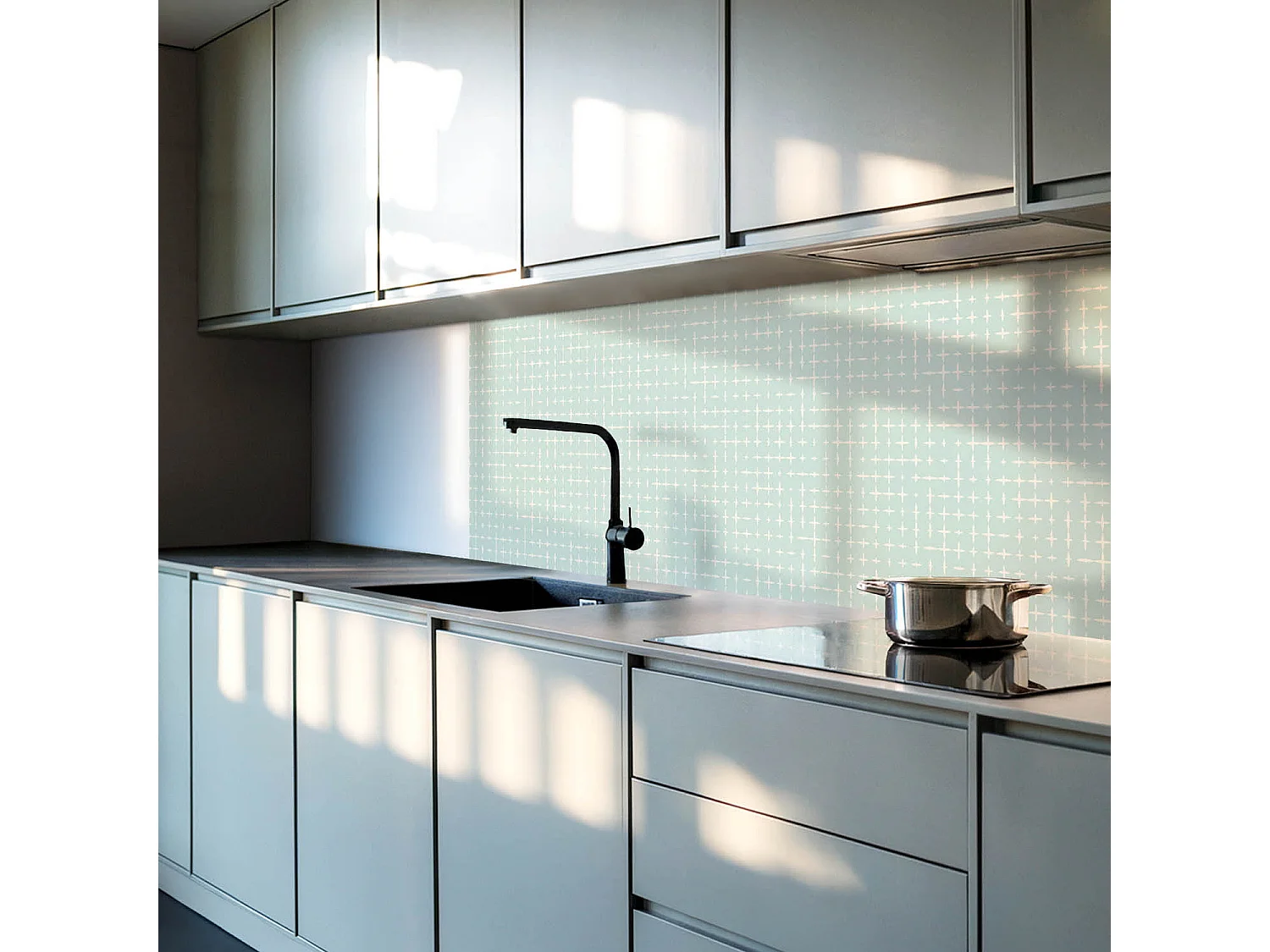 Wandpaneel selbstklebend, Wandverkleidung innen - 4 x 50 x 50 cm - Geometrie von Linien und Kreuzen