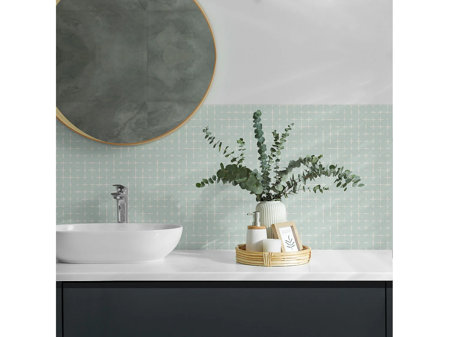 Wandpaneel selbstklebend, Wandverkleidung innen - 4 x 50 x 50 cm - Geometrie von Linien und Kreuzen