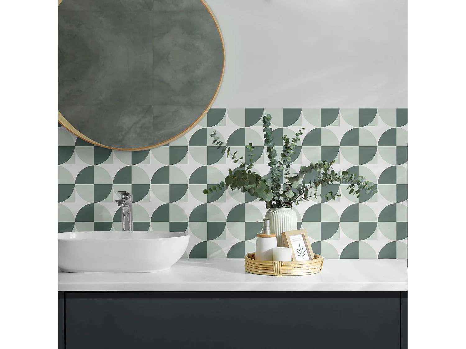 Wandpaneel selbstklebend, Wandverkleidung innen - 100x50 cm - Geometrie von Kreisen und Quadraten