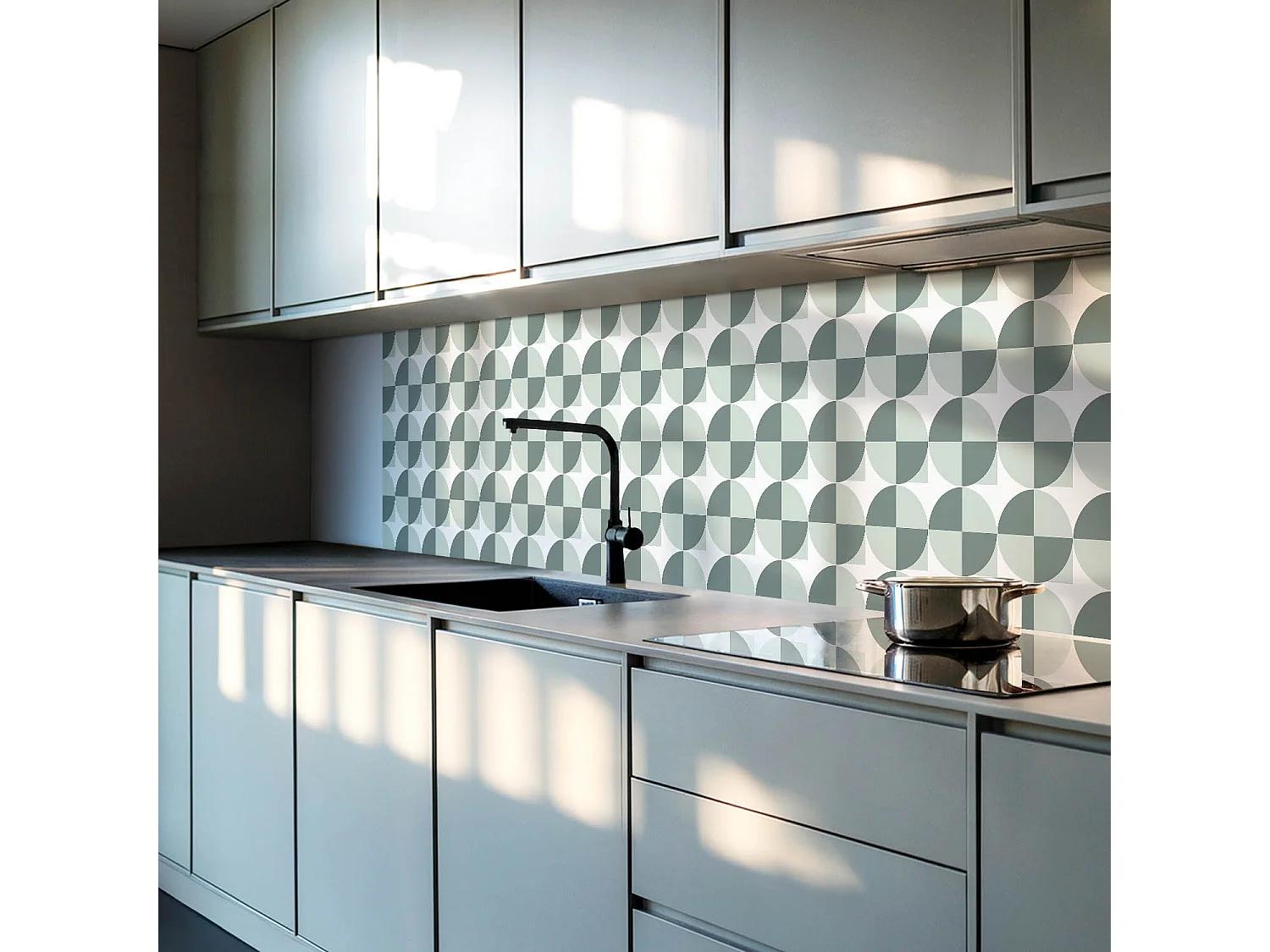 Wandpaneel selbstklebend, Wandverkleidung innen - 100x50 cm - Geometrie von Kreisen und Quadraten