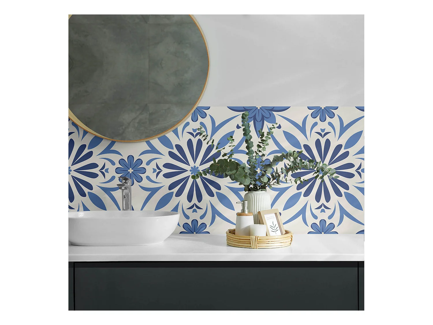 Wandpaneel selbstklebend, Wandverkleidung innen - 100x50 cm - Blumenmuster auf dem Hintergrund