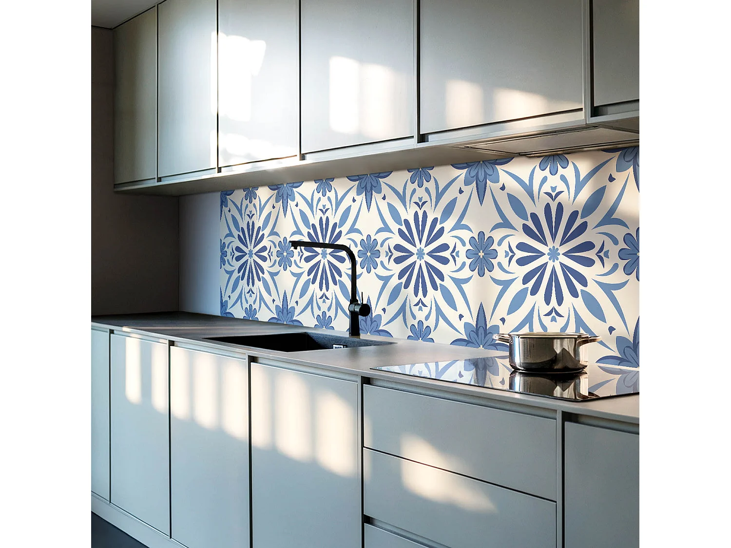 Panneaux muraux autocollants en vinyle imperméable - 100x50 cm - Motif floral sur le fond