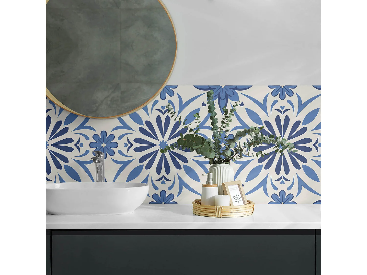 Panneaux muraux autocollants en vinyle imperméable - 100x50 cm - Motif floral sur le fond