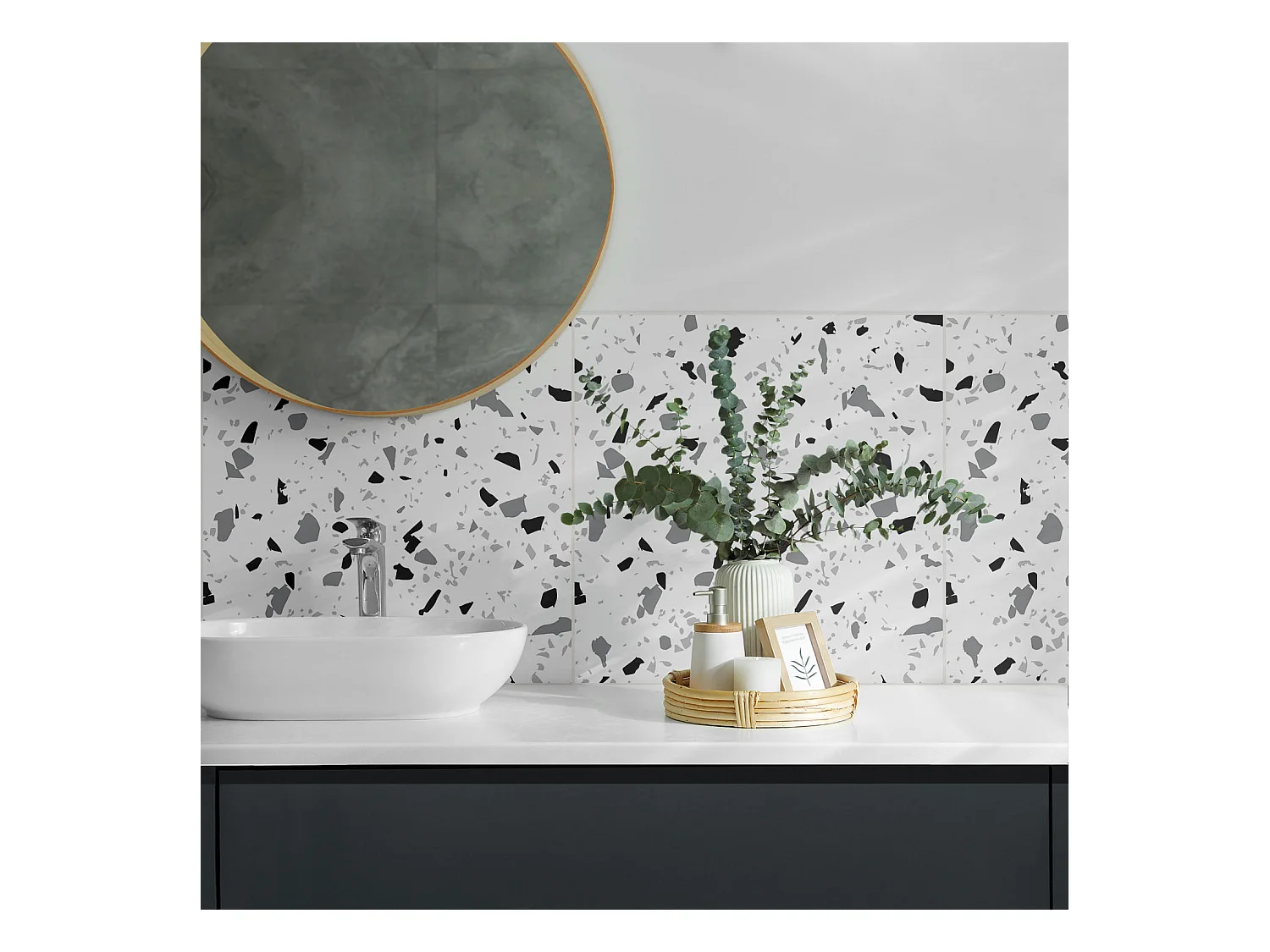 Wandpaneel selbstklebend, Wandverkleidung innen - 4 x 50 x 50 cm - Abstraktes Steinmuster