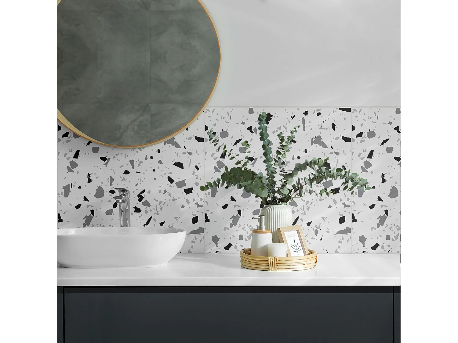 Wandpaneel selbstklebend, Wandverkleidung innen - 4 x 50 x 50 cm - Abstraktes Steinmuster