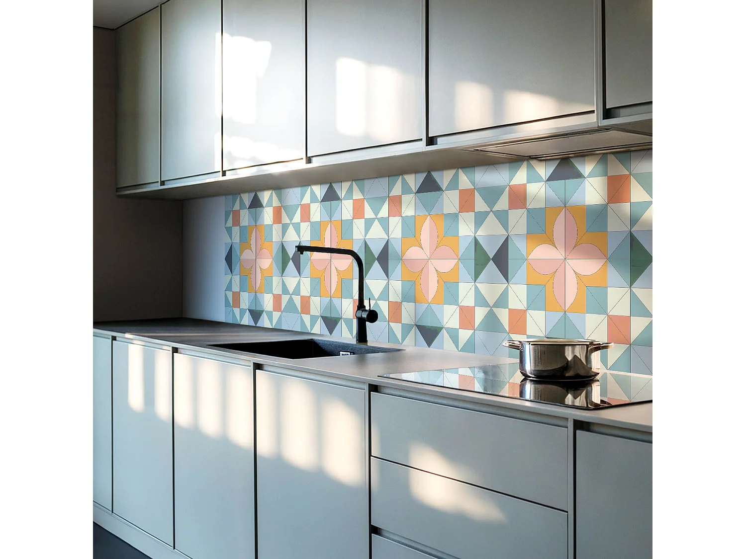 Wandpaneel selbstklebend, Wandverkleidung innen - 100x50 cm - Geometrisches Muster mit einer Blume