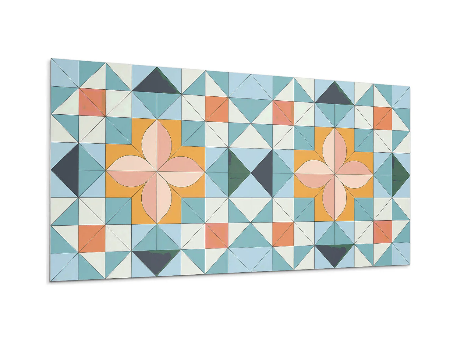 Panneaux muraux autocollants en vinyle imperméable - 100x50 cm - Motif géométrique avec une fleur