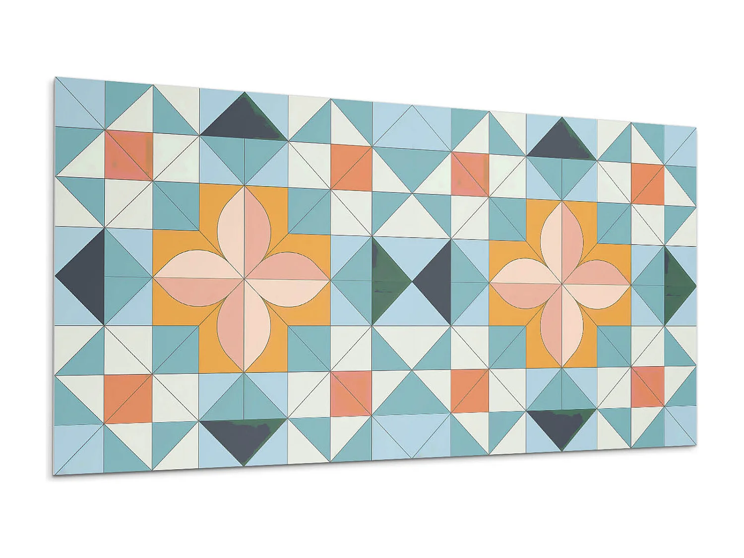 Wandpaneel selbstklebend, Wandverkleidung innen - 100x50 cm - Geometrisches Muster mit einer Blume