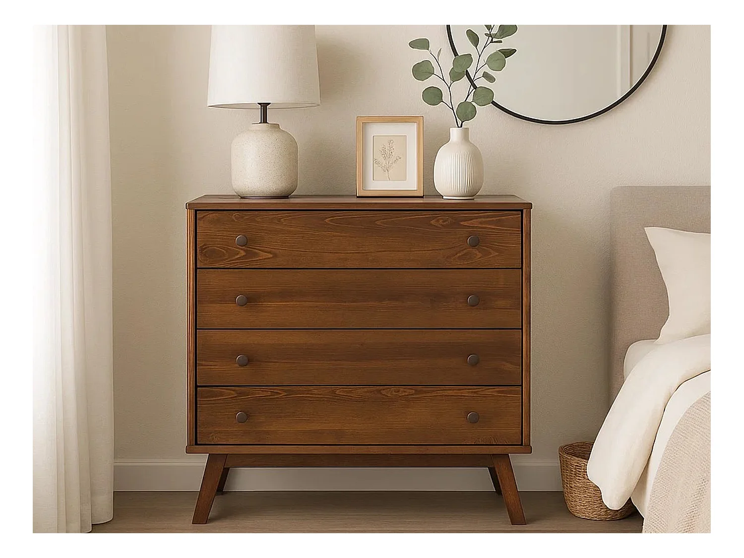 Komoda drewniana 90 cm Oregon, 4 szuflady,  kolor kasztan