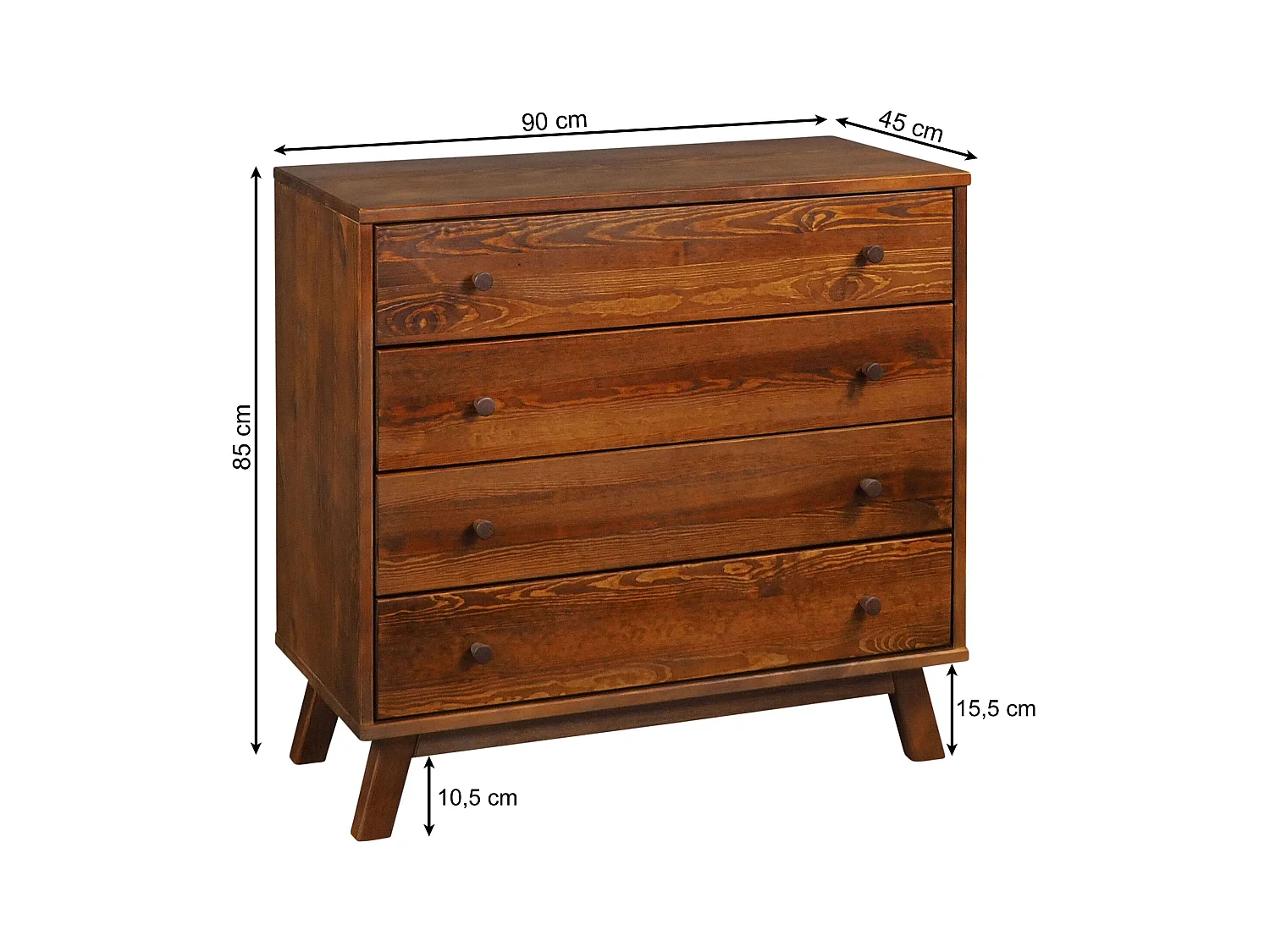 Komoda drewniana 90 cm Oregon, 4 szuflady,  kolor kasztan