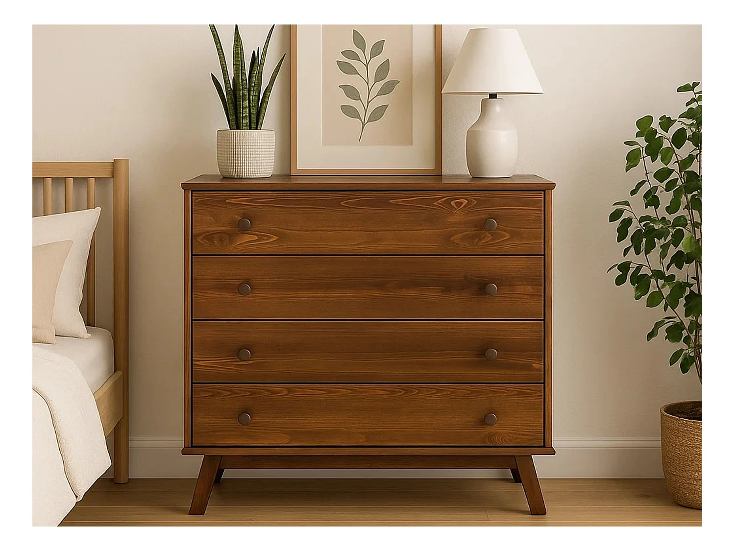 Komoda drewniana 90 cm Oregon, 4 szuflady,  kolor kasztan