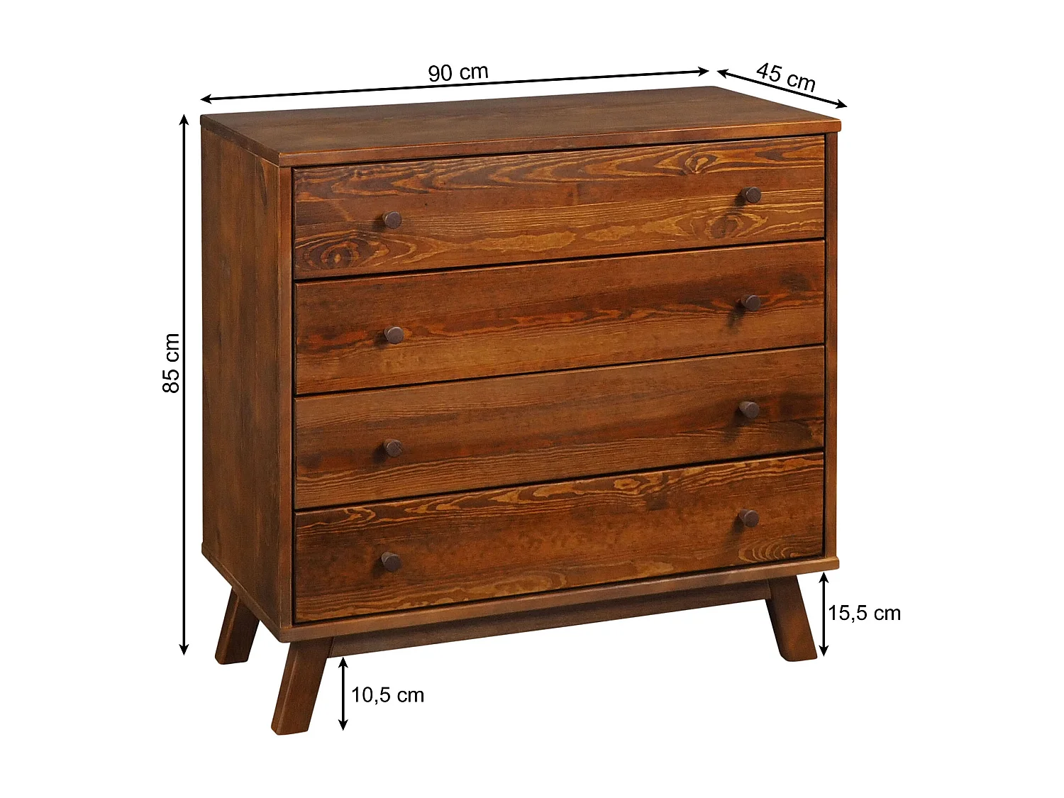 Komoda drewniana 90 cm Oregon, 4 szuflady,  kolor kasztan