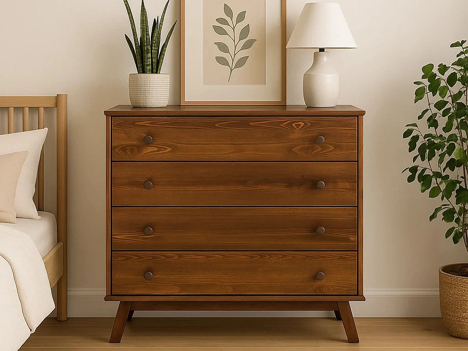 Komoda drewniana 90 cm Oregon, 4 szuflady,  kolor kasztan