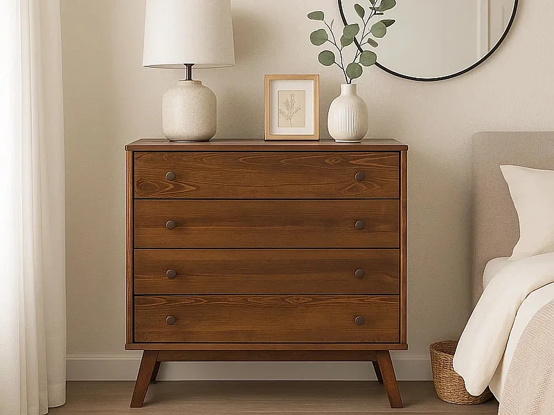 Komoda drewniana 90 cm Oregon, 4 szuflady,  kolor kasztan