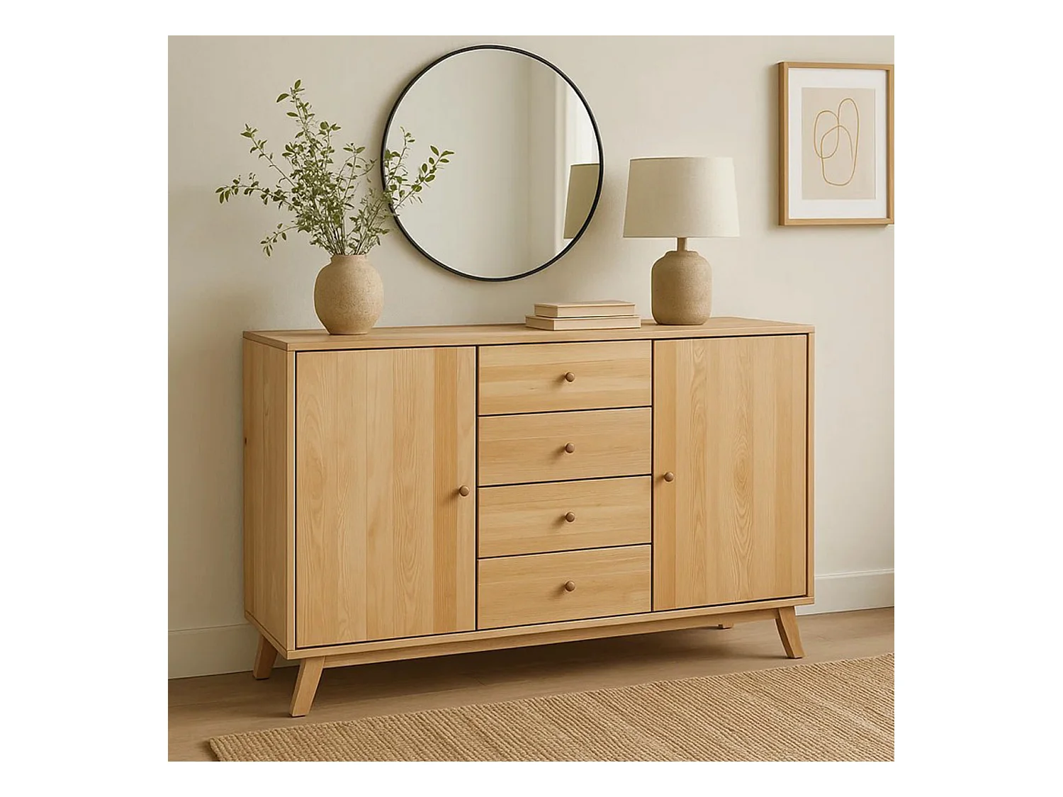 Komoda drewniana 143 cm Oregon, 4 szuflady 2 drzwi,  kolor dębowy