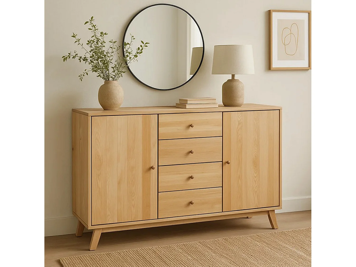 Komoda drewniana 143 cm Oregon, 4 szuflady 2 drzwi,  kolor dębowy