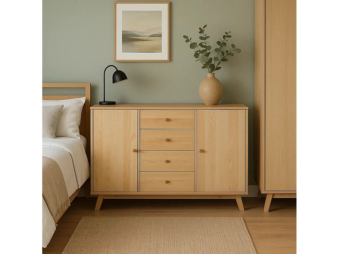 Komoda drewniana 143 cm Oregon, 4 szuflady 2 drzwi,  kolor dębowy