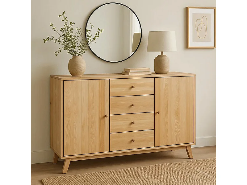 Komoda drewniana 143 cm Oregon, 4 szuflady 2 drzwi,  kolor dębowy