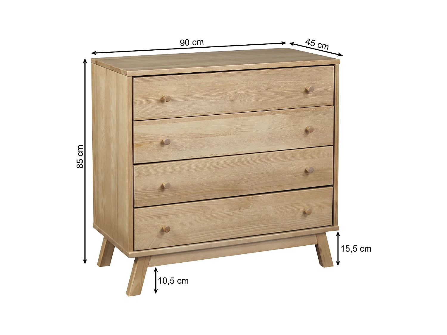 Komoda drewniana 90 cm Oregon, 4 szuflady,  kolor dębowy