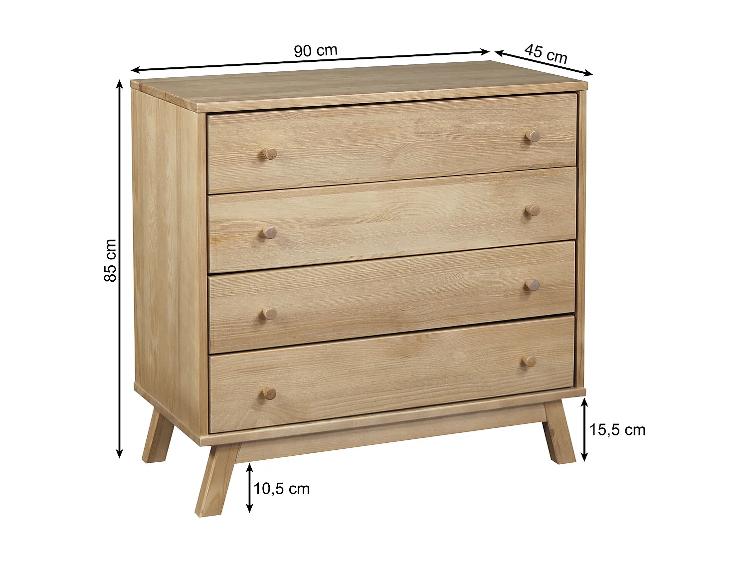 Komoda drewniana 90 cm Oregon, 4 szuflady,  kolor dębowy