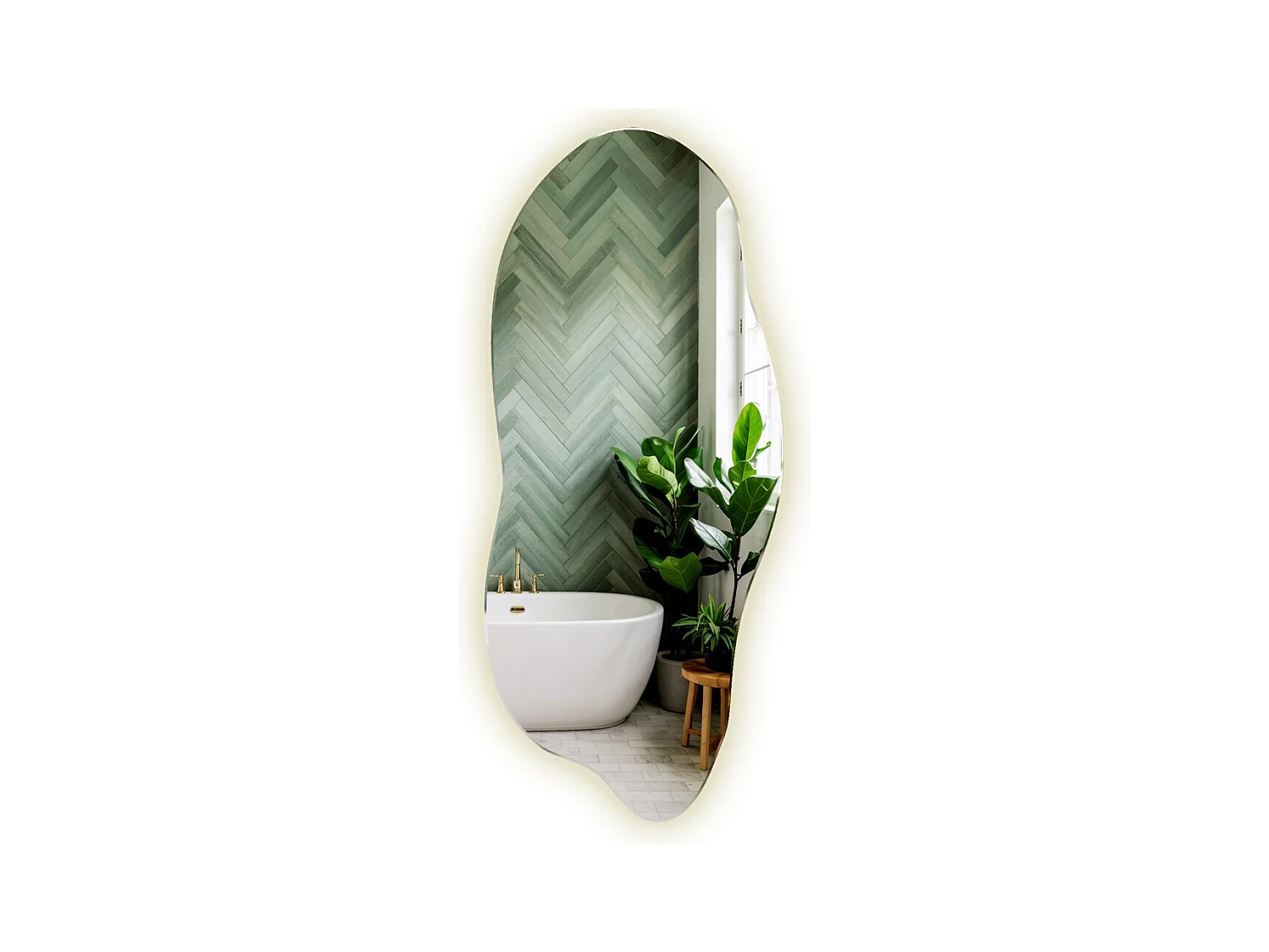 Miroir LED lumière neutre, asymétrique - 35 x 80 cm - Forme organique lumineuse et design - Éclairage moderne