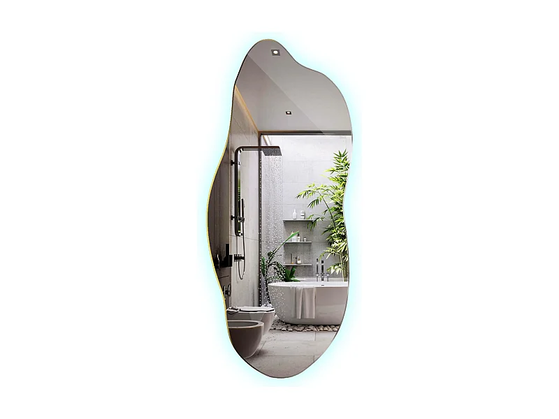 Miroir LED lumière froide, asymétrique - 35 x 80 cm - Forme organique lumineuse et design - Éclairage moderne