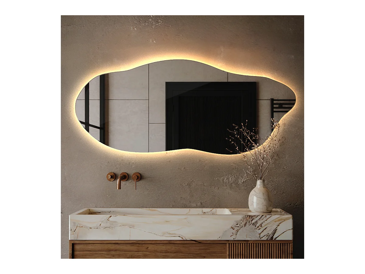 Miroir LED lumière chaude, design forme organique - 45 x 100 cm - Style contemporain avec éclairage intégré