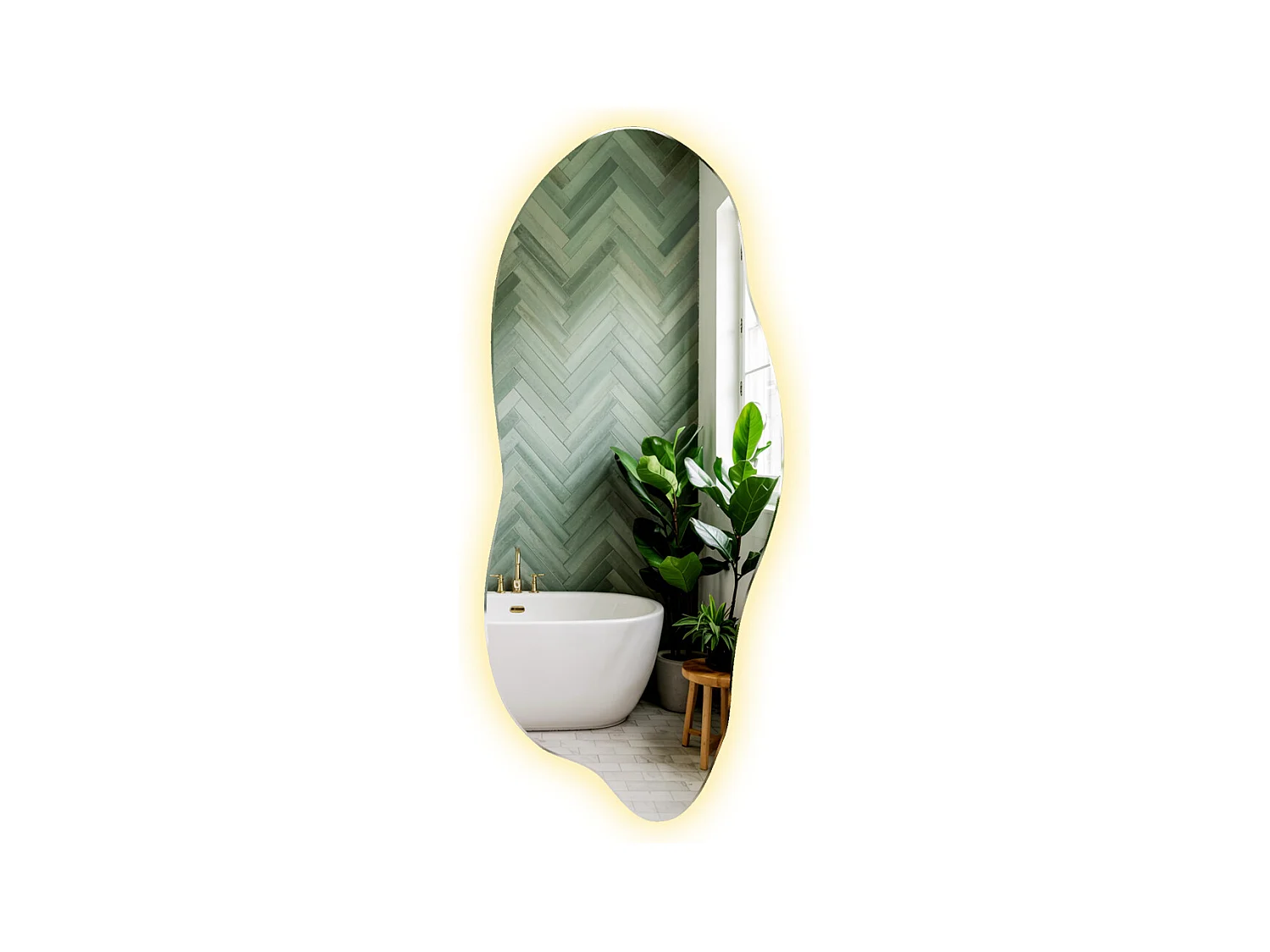 Miroir LED lumière chaude, design forme organique - 45 x 100 cm - Style contemporain avec éclairage intégré