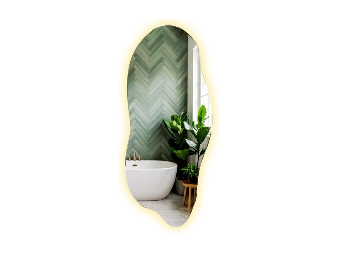 vente unique Miroir LED lumière chaude design forme organique - 45 x 100 cm - Style contemporain avec éclairage intégré