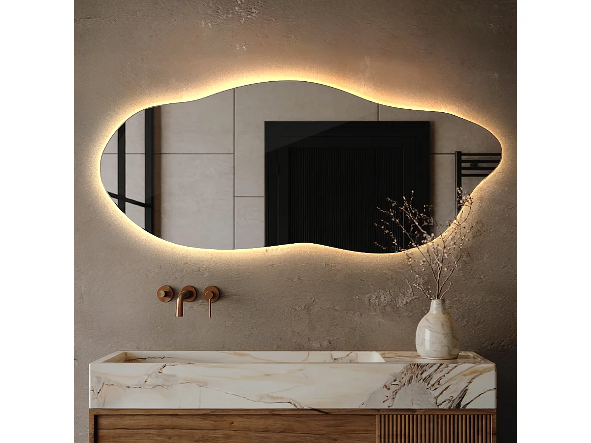 LED Spiegel Organisch,  warmes licht - 45 x 100 cm  - Ausgefallene Spiegel mit LED